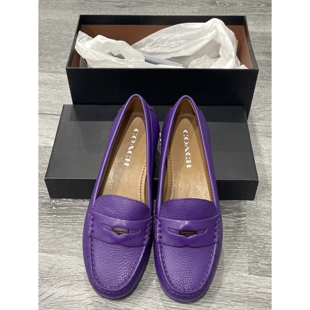COACH PENNY‎ Pebble Grain Leather  Purple Women's 6.5 M Loafers Q8785 NWB - Picture 8 of 10